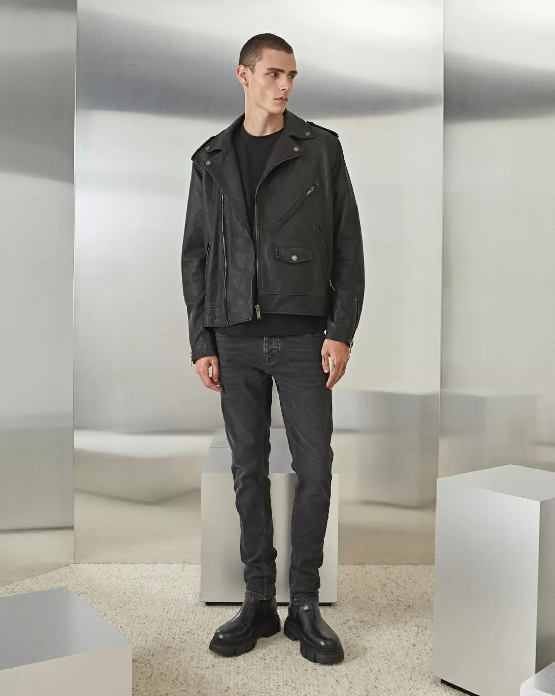 Chevignon Blouson En Cuir Biker Noir Blouson Biker En Cuir De Vachette