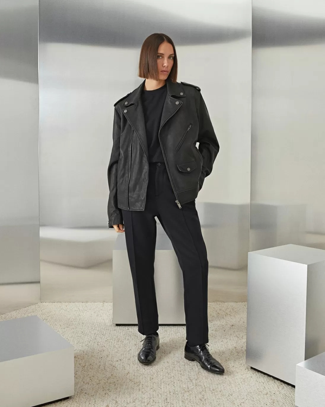 Chevignon Blouson En Cuir Biker Noir Blouson Biker En Cuir De Vachette