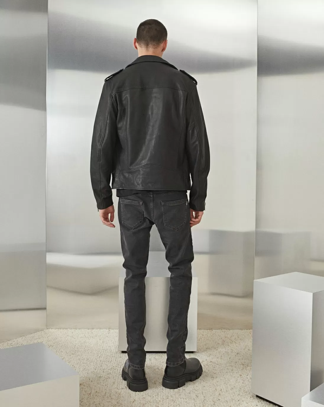 Chevignon Blouson En Cuir Biker Noir Blouson Biker En Cuir De Vachette
