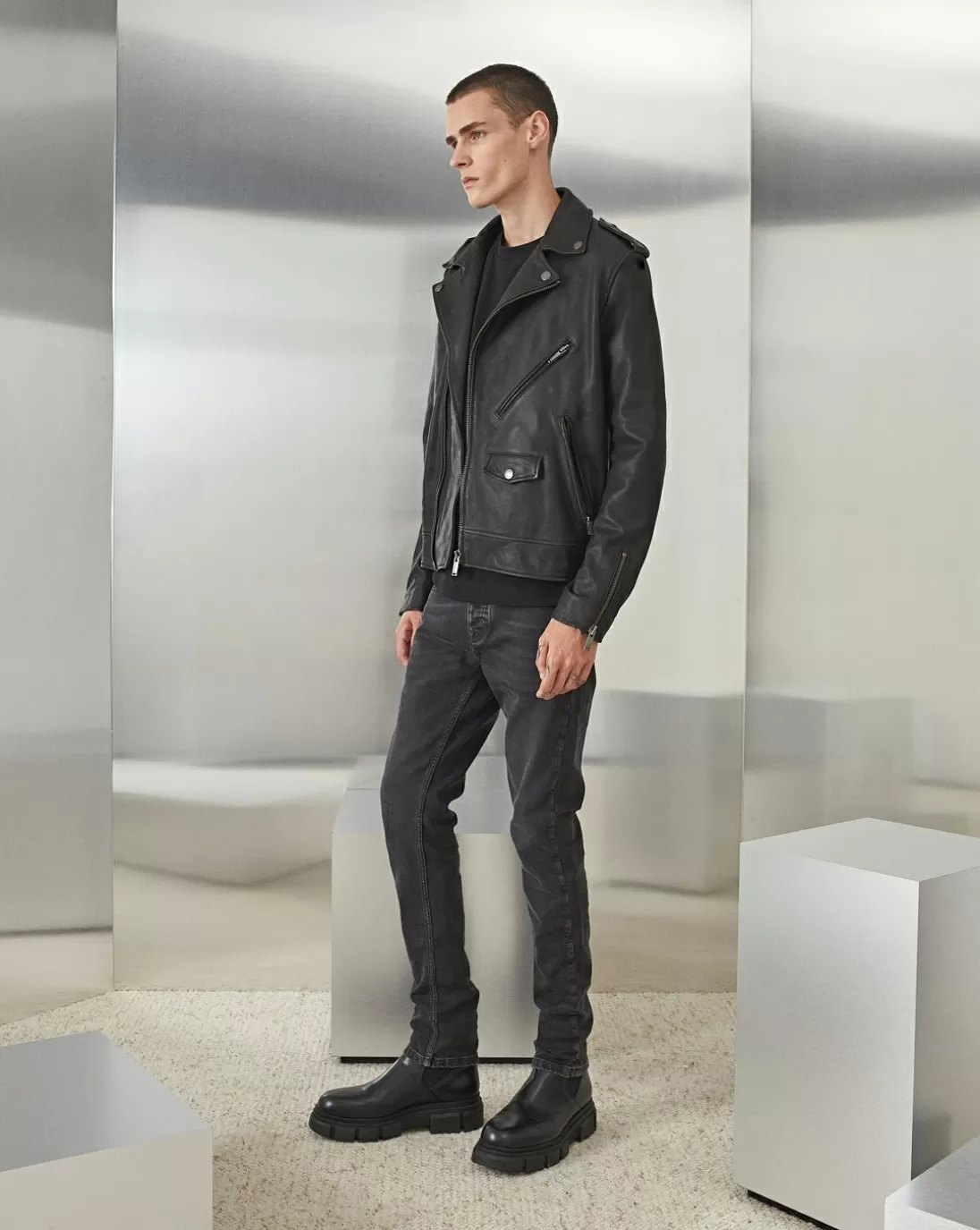 Chevignon Blouson En Cuir Biker Noir Blouson Biker En Cuir De Vachette