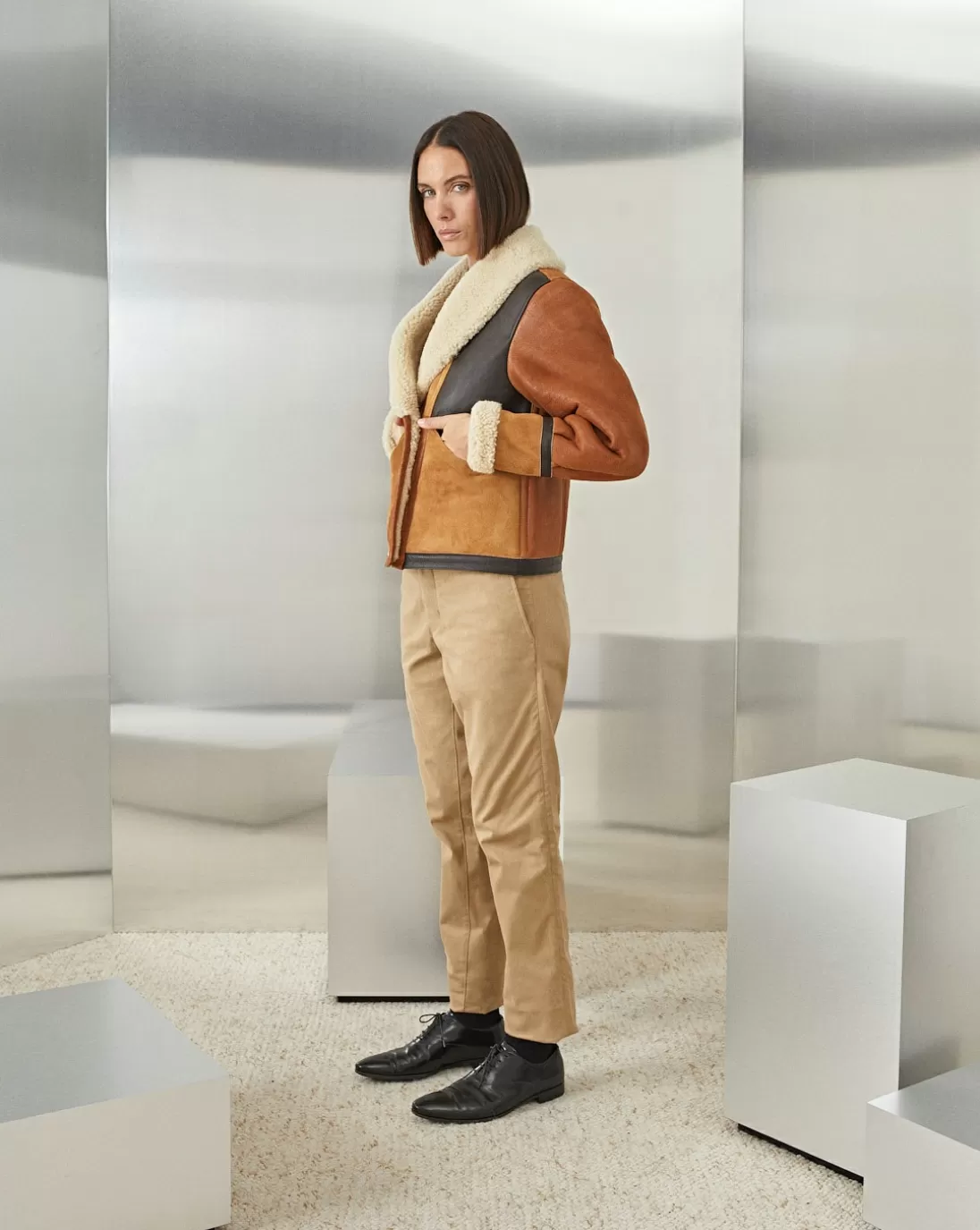 Chevignon Blouson En Cuir Camerashearling W Cacao Blouson En Cuir De Mouton Femme