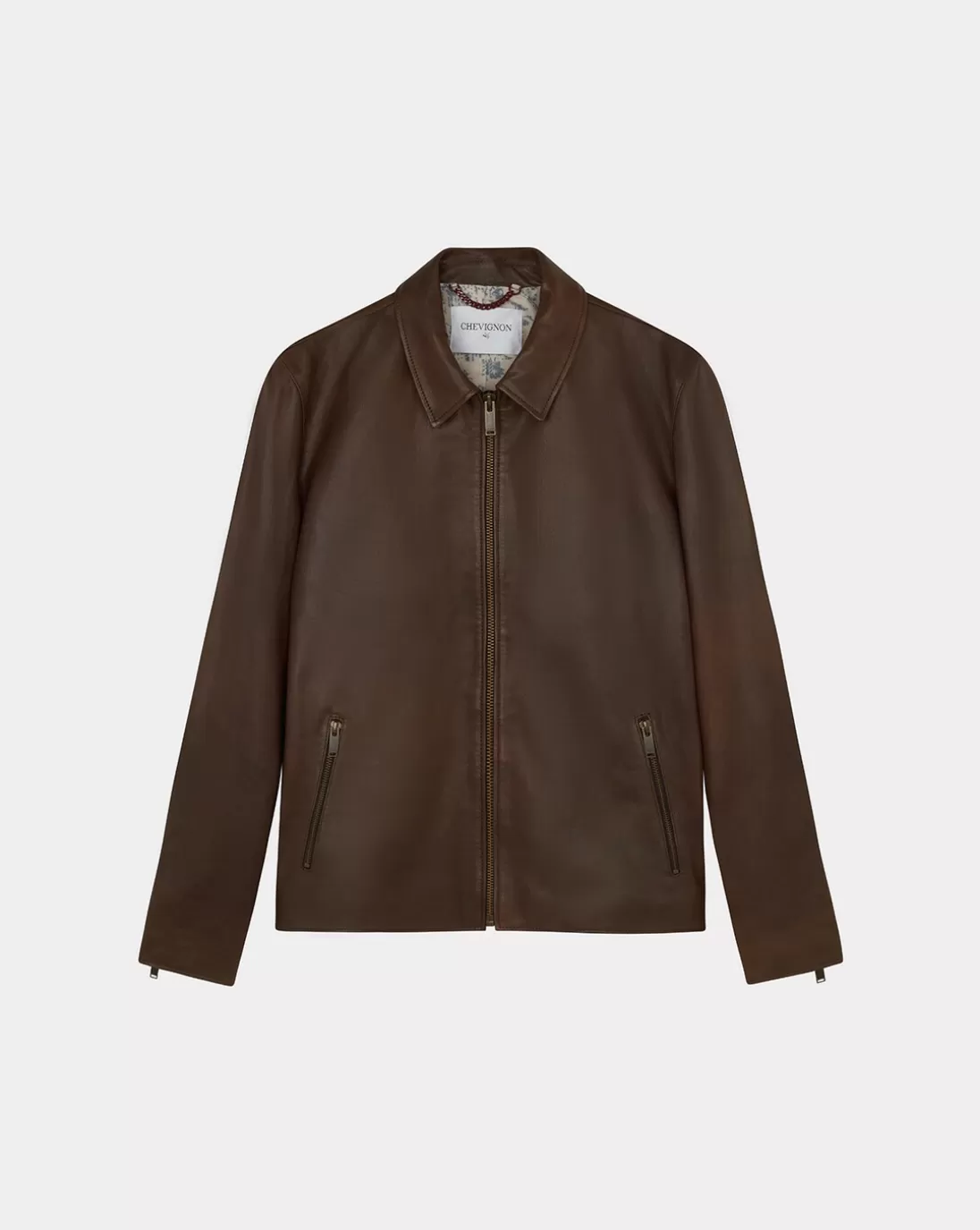 Chevignon Blouson En Cuir Trooper Cacao Blouson En Cuir D'Agneau Col Polo