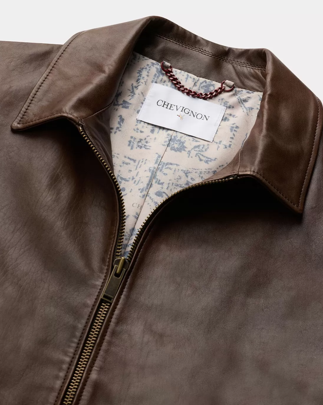 Chevignon Blouson En Cuir Trooper Cacao Blouson En Cuir D'Agneau Col Polo