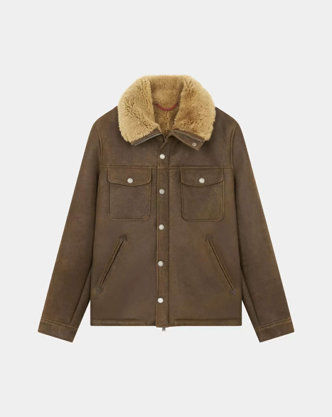 Chevignon Blouson En Cuir V-Shearling Cacao Blouson En Cuir D'Agneau