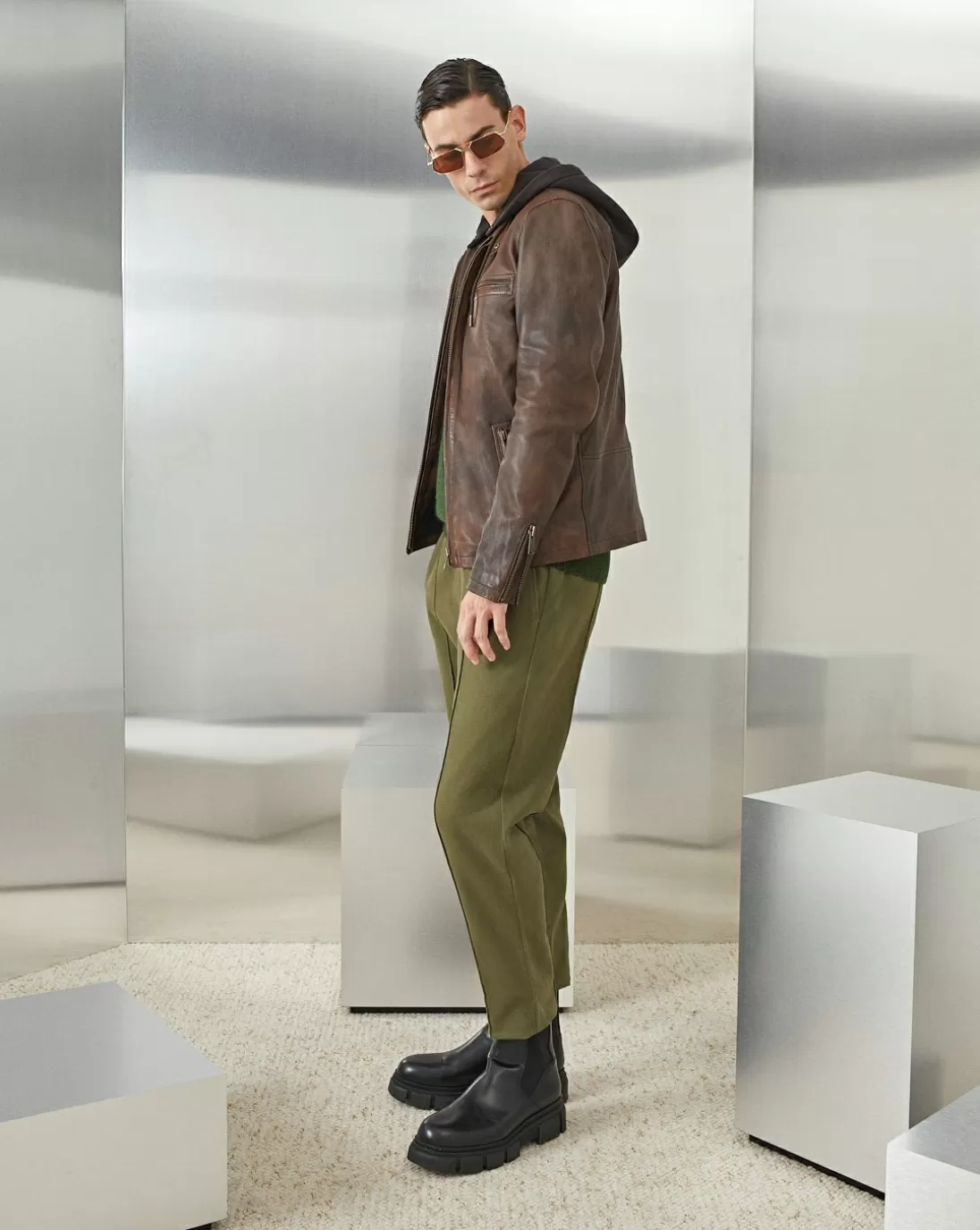 Chevignon Blouson En Cuir Wheel Cacao Blouson En Cuir Avec Capuche Amovible