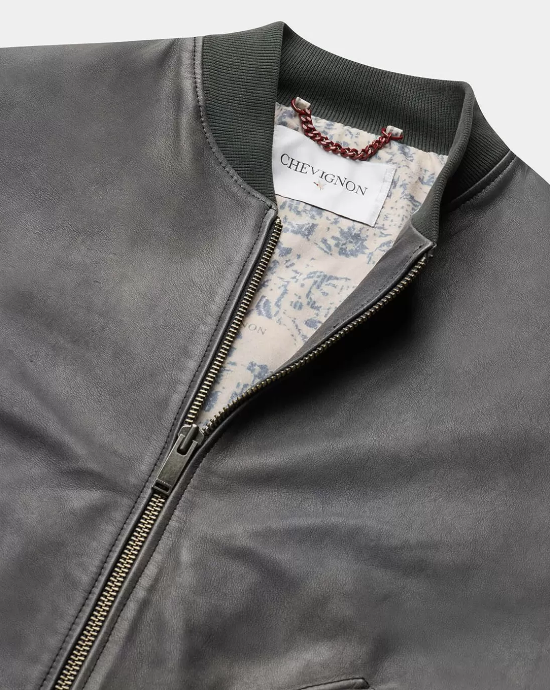 Chevignon Blouson Exclusive Surplus Bleu Blouson Teddy En Cuir De Vachette Brode