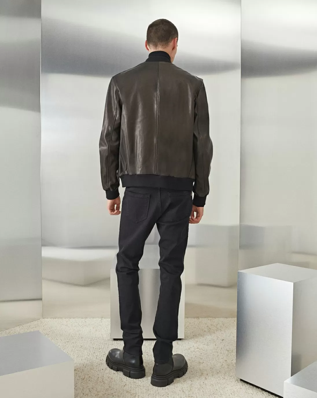 Chevignon Blouson Teddy En Cuir Noir Blouson Col Teddy En Cuir D'Agneau