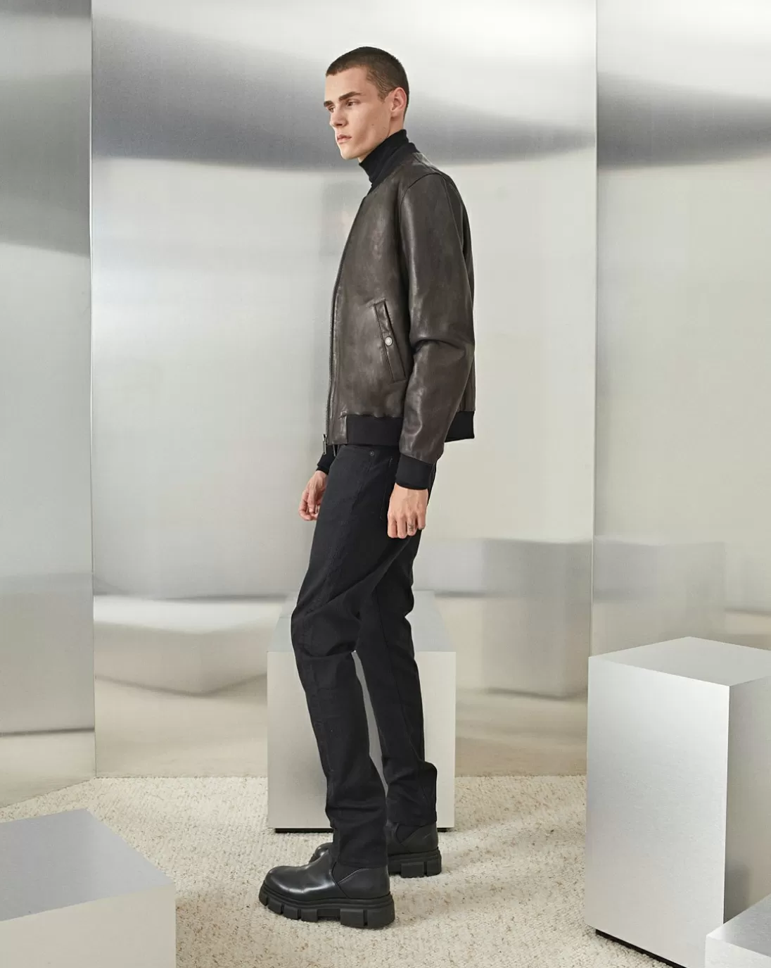 Chevignon Blouson Teddy En Cuir Noir Blouson Col Teddy En Cuir D'Agneau