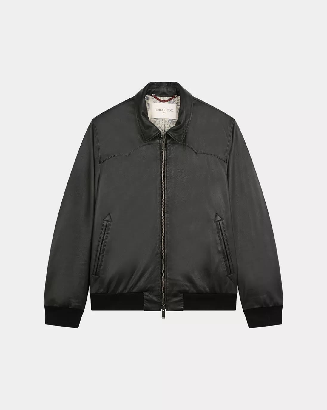 Chevignon Blouson Yoke Godzila Noir Blouson En Cuir D'Agneau