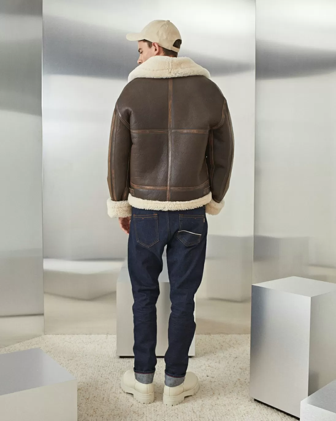 Chevignon Bombardier En Cuir Pilote Cacao Blouson En Peau De Mouton