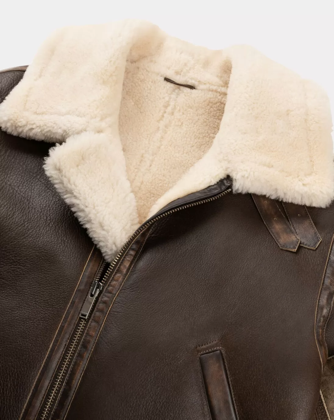 Chevignon Bombardier En Cuir Pilote Cacao Blouson En Peau De Mouton