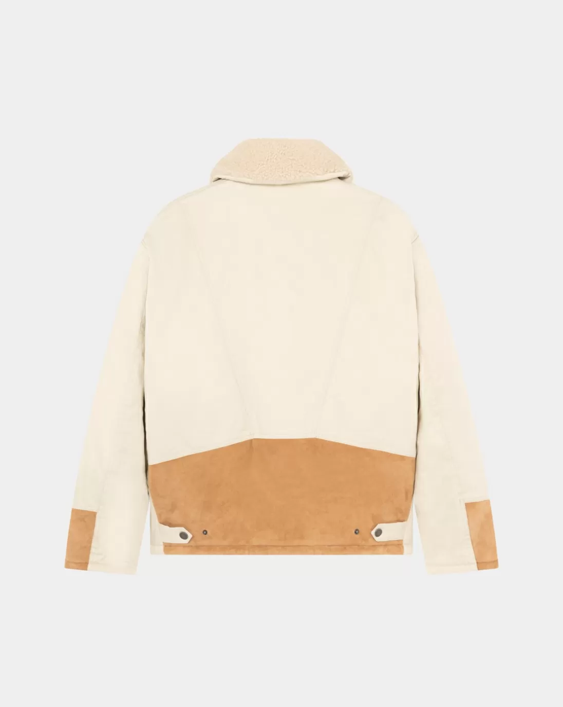 Chevignon Manteau Boume Beige Manteau En Peau Lainee Avec Empiecements En Cuir